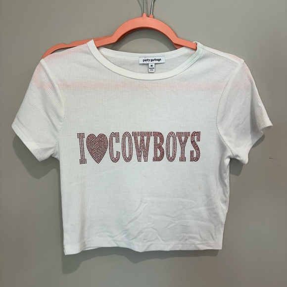 Pretty Garbage “I LOVE COWBOYS” crop top - Picture 1 of 6